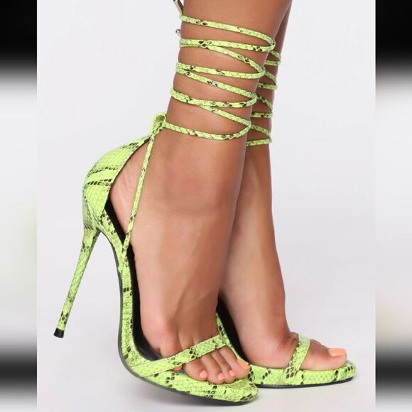 FASHION NOVA SNAKE PRINT LACE UP HIGH HEELS SANDAL - Picture 10 of 16